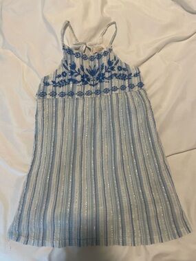 Peek Blue & White Embroidered Striped Dress | Size 6-7 | Boho Summer